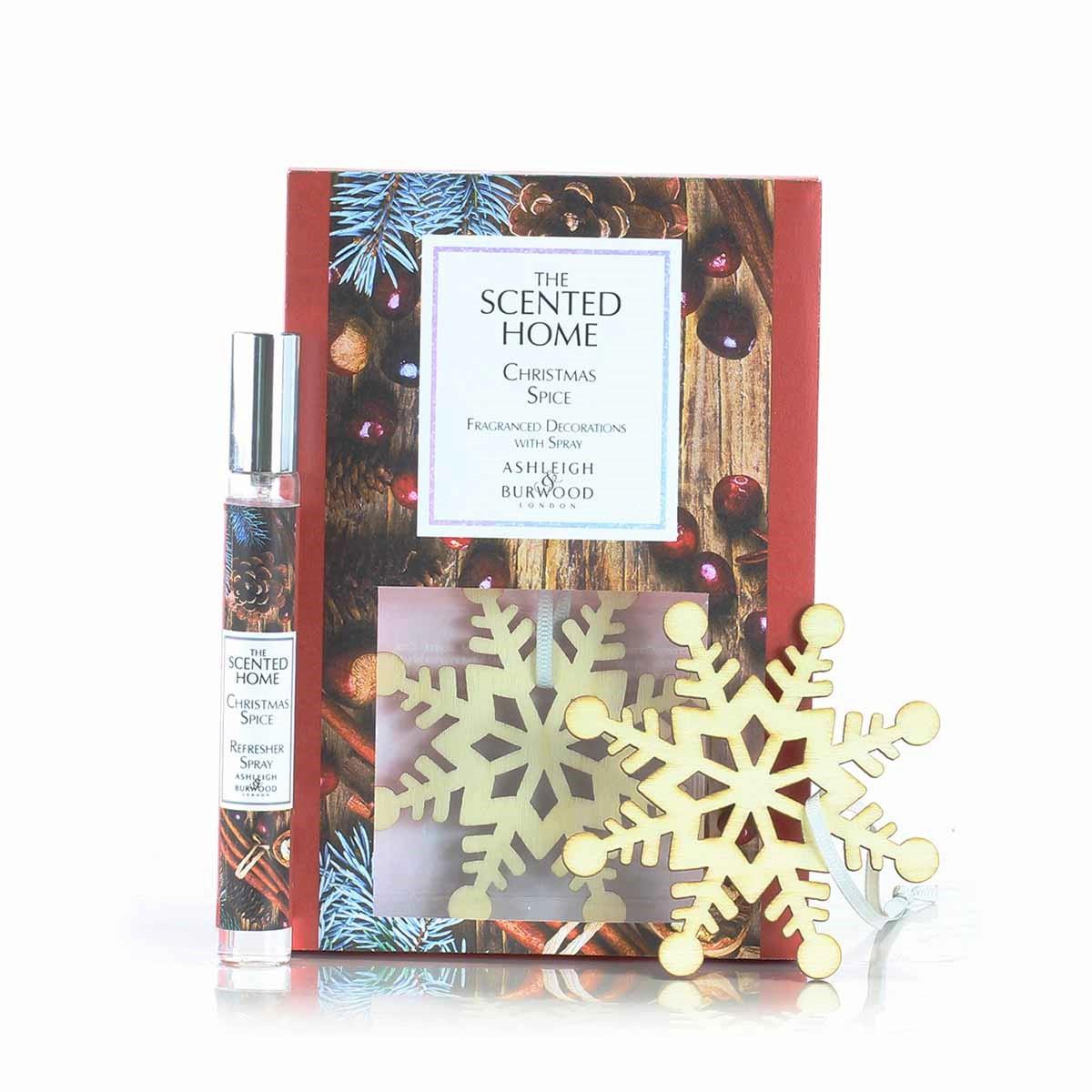 Ashleigh & Burwood Sada dřevěných vloček s vůní Christmas spice ve spreji