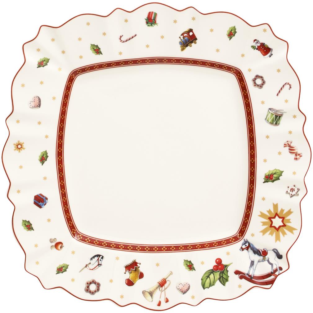 Villeroy & Boch Vánoční mělký talíř Toy's delight čtvercový, bílý