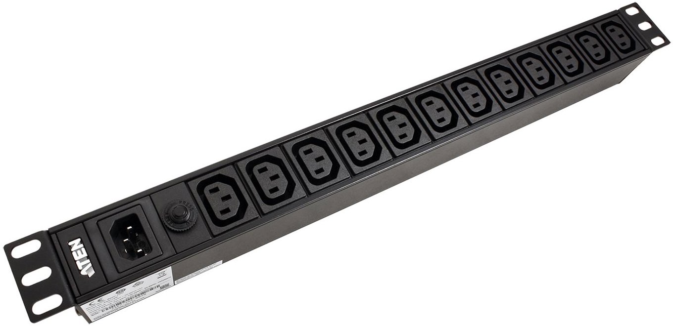 Aten 19" napájecí panel 1U, 12 × zásuvka C13, vstup C14, 3 m