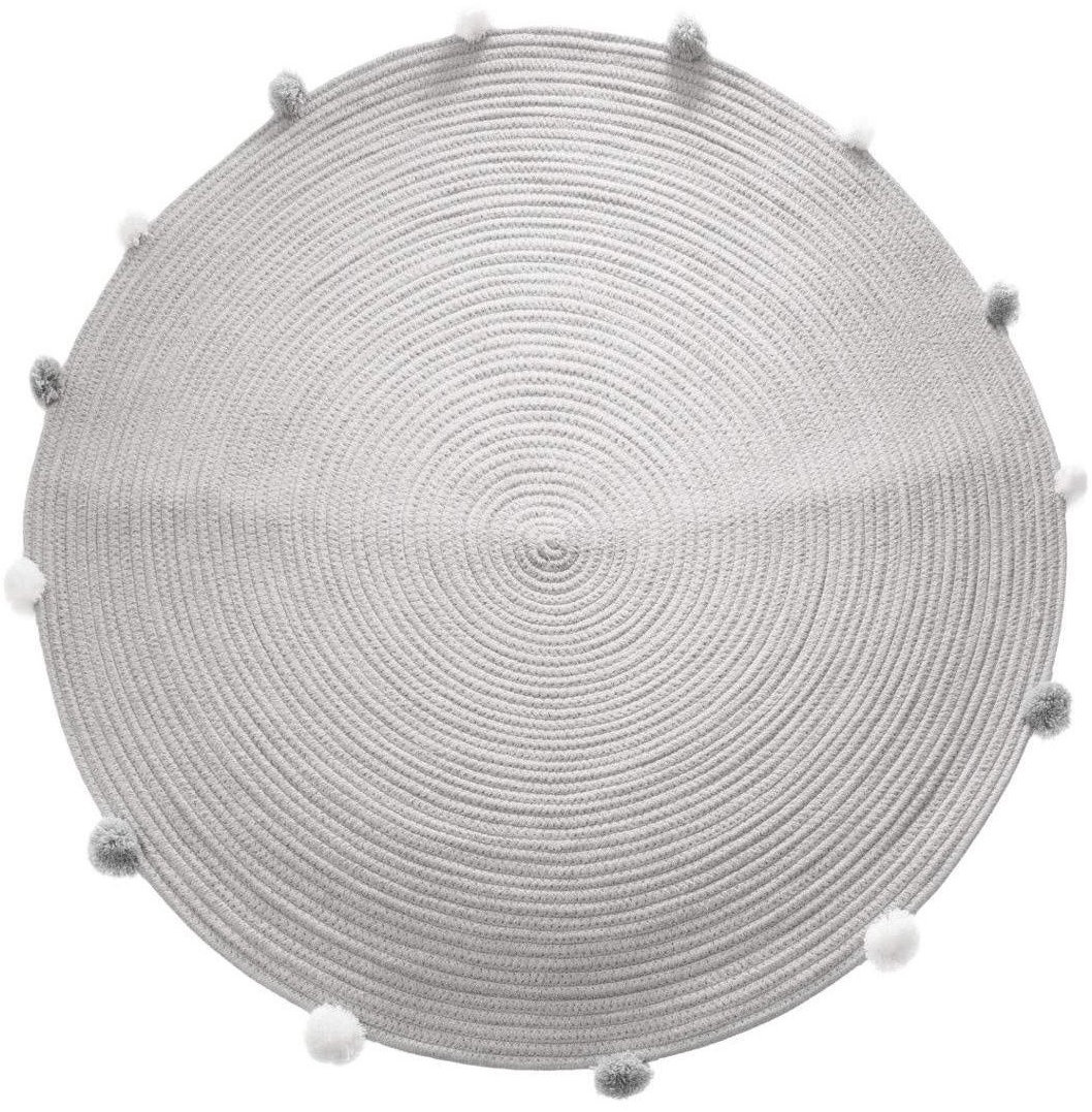 Atmosphera for kids Koberec dětský, šedý s dekorativními bambulkami, průměr 90 cm