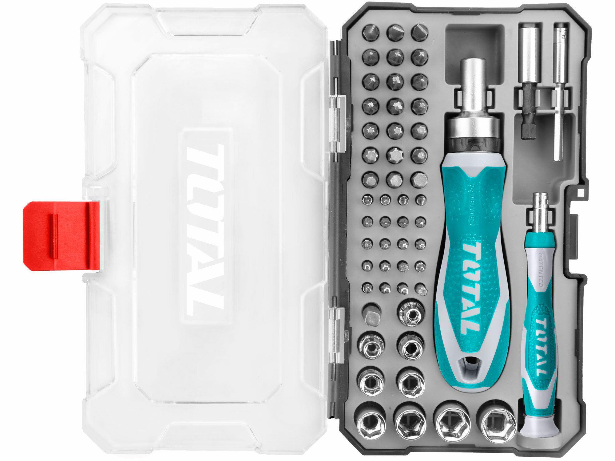 TOTAL-TOOLS Šroubovák ráčnový a hodinářskÝ s ořechy a hroty, sada 55ks, industrial