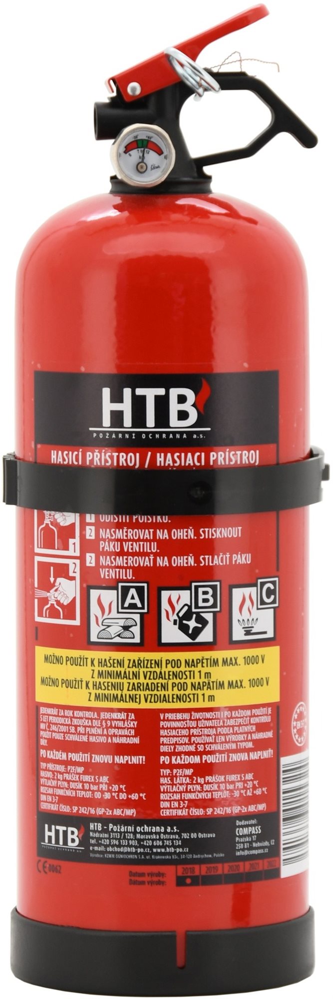 COMPASS Hasicí přístroj práškový 2 kg ABC
