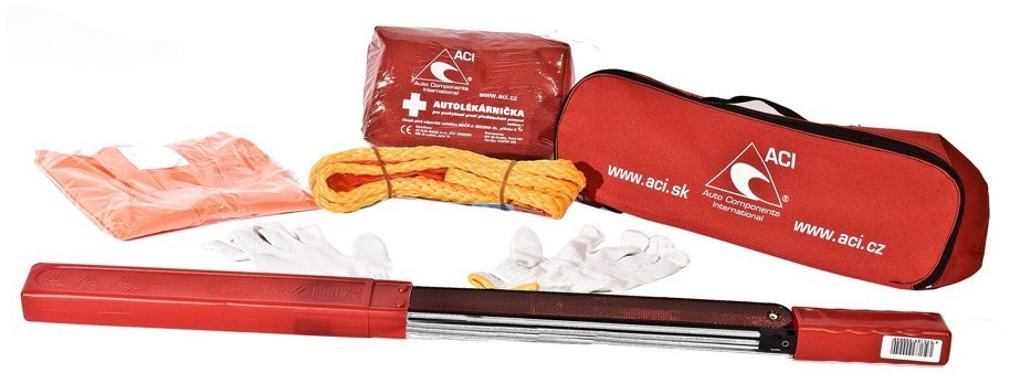 ACI Povinná výbava CZ - lékárnička, trojúhelník, lano (1,9 t), vesta, rukavice, červená brašna