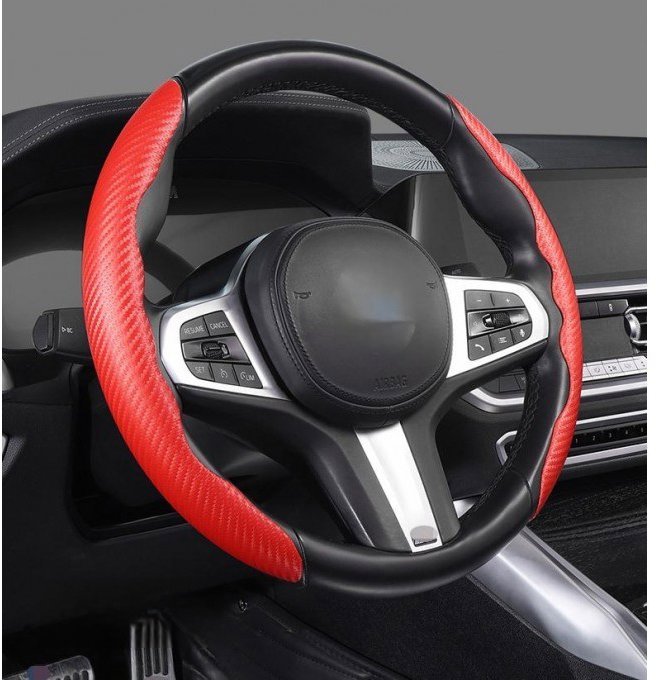 PREXIM Potah na volant protiskluzový carbon, červený