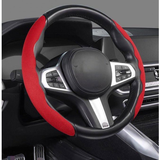 PREXIM Potah na volant protiskluzový semiš, červený