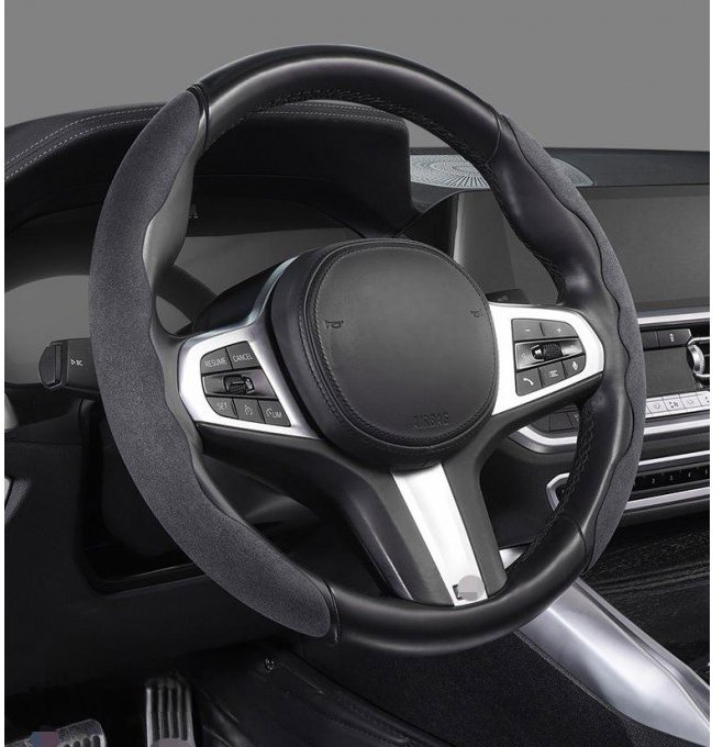 PREXIM Potah na volant protiskluzový semiš, šedý