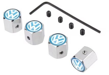 MJakes krytky ventilků hranaté modré se zabezpečením proti krádeži pro vozy VW VOLKSWAGEN