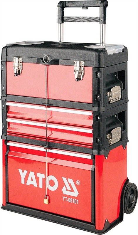 YATO Box na nářadí pojízdný 3 sekce, 2 zásuvky YT-09101