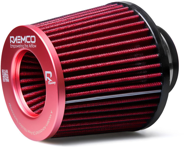 Raemco sportovní vzduchový filtr, délka 130 mm, vstup 77 mm, barva červená