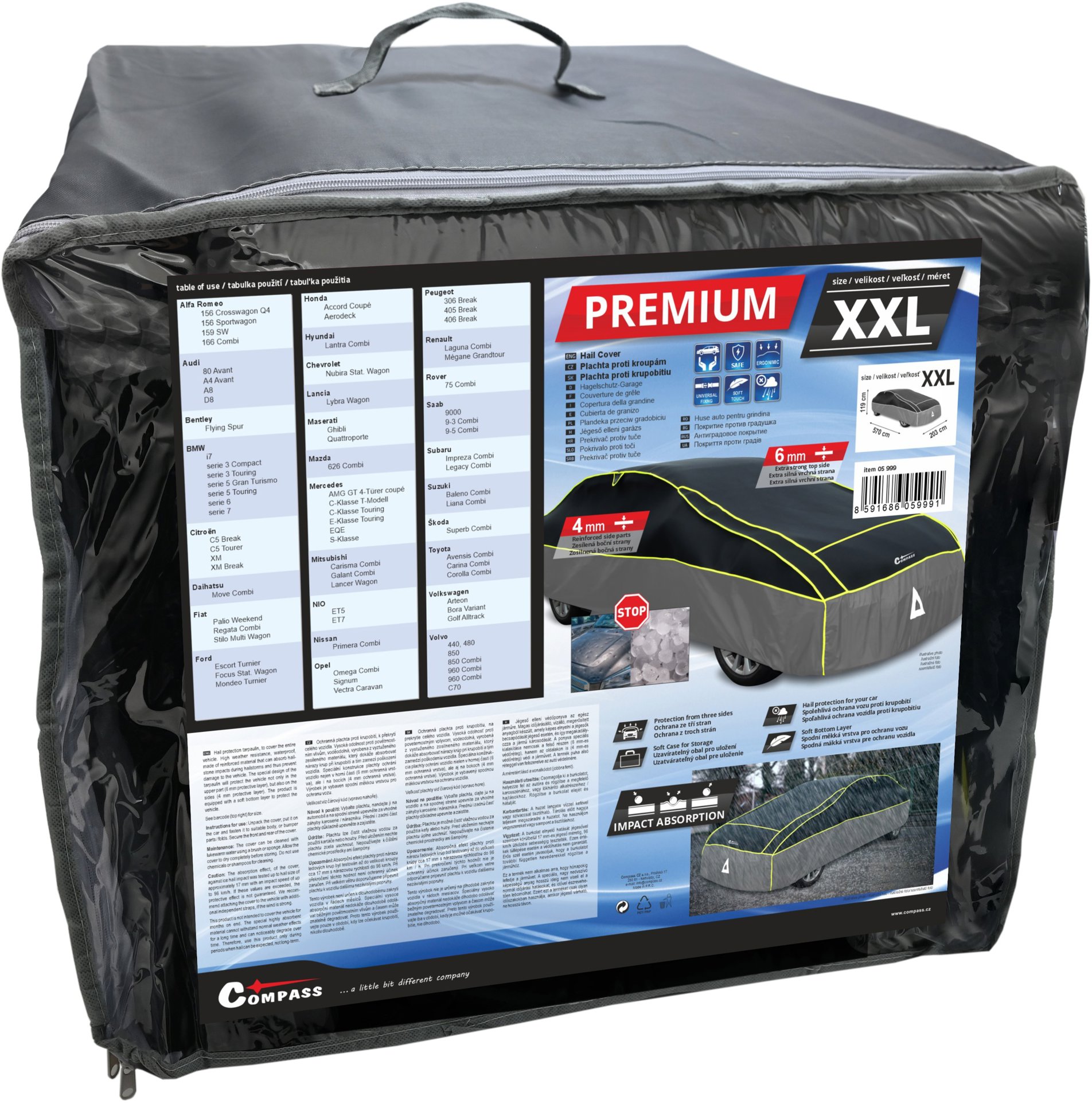 COMPASS ochranná plachta proti kroupám Premium XXL 570 × 203 × 119 cm