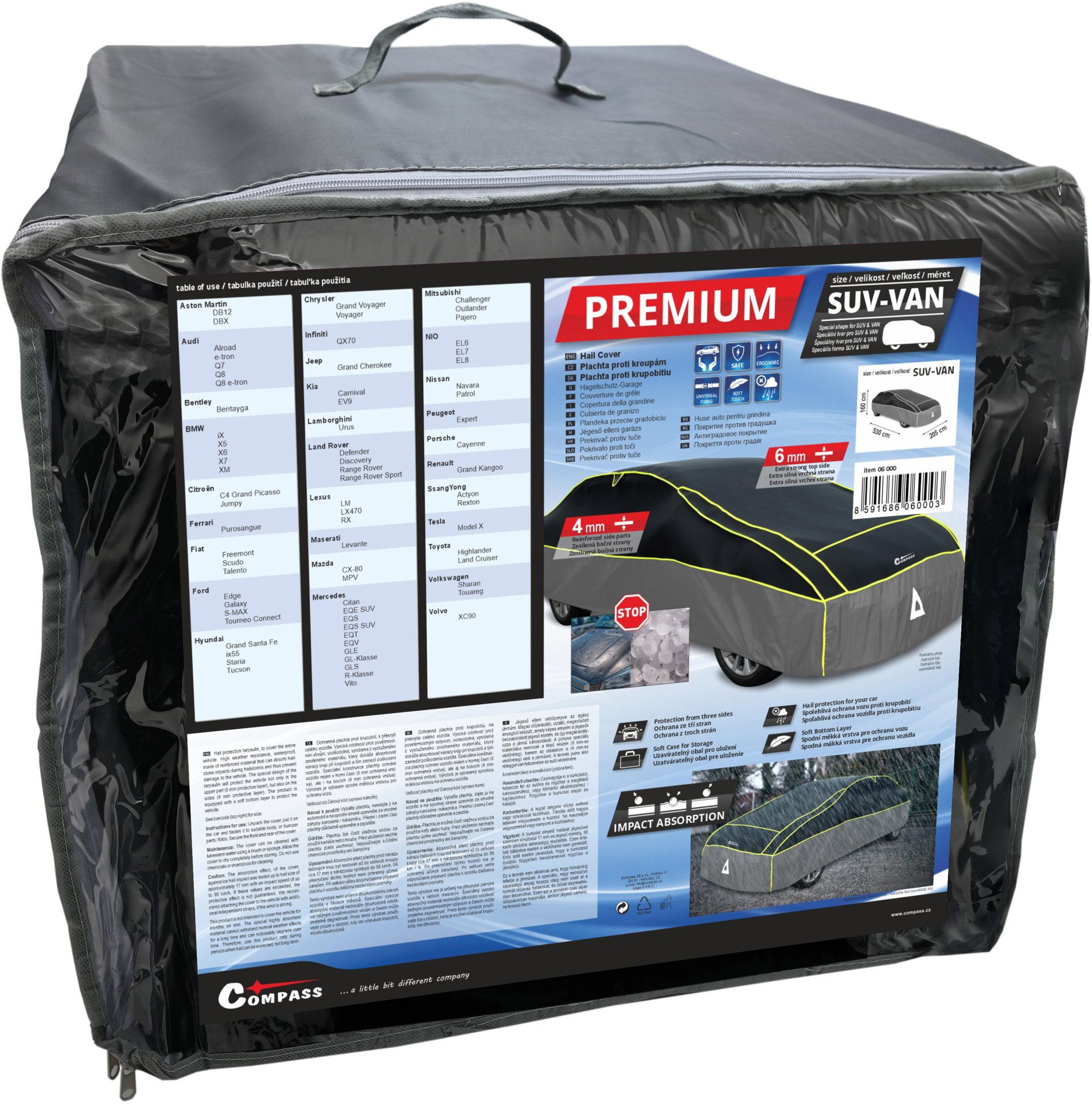 COMPASS ochranná plachta proti kroupám Premium SUV-VAN 530 × 205 × 160 cm