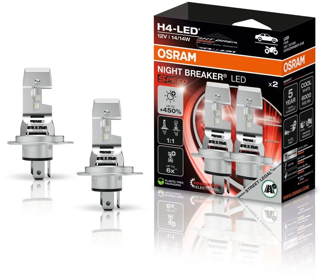 OSRAM NIGHT BREAKER LED SPEED H4 +450%, Design 1:1, 2 kusy