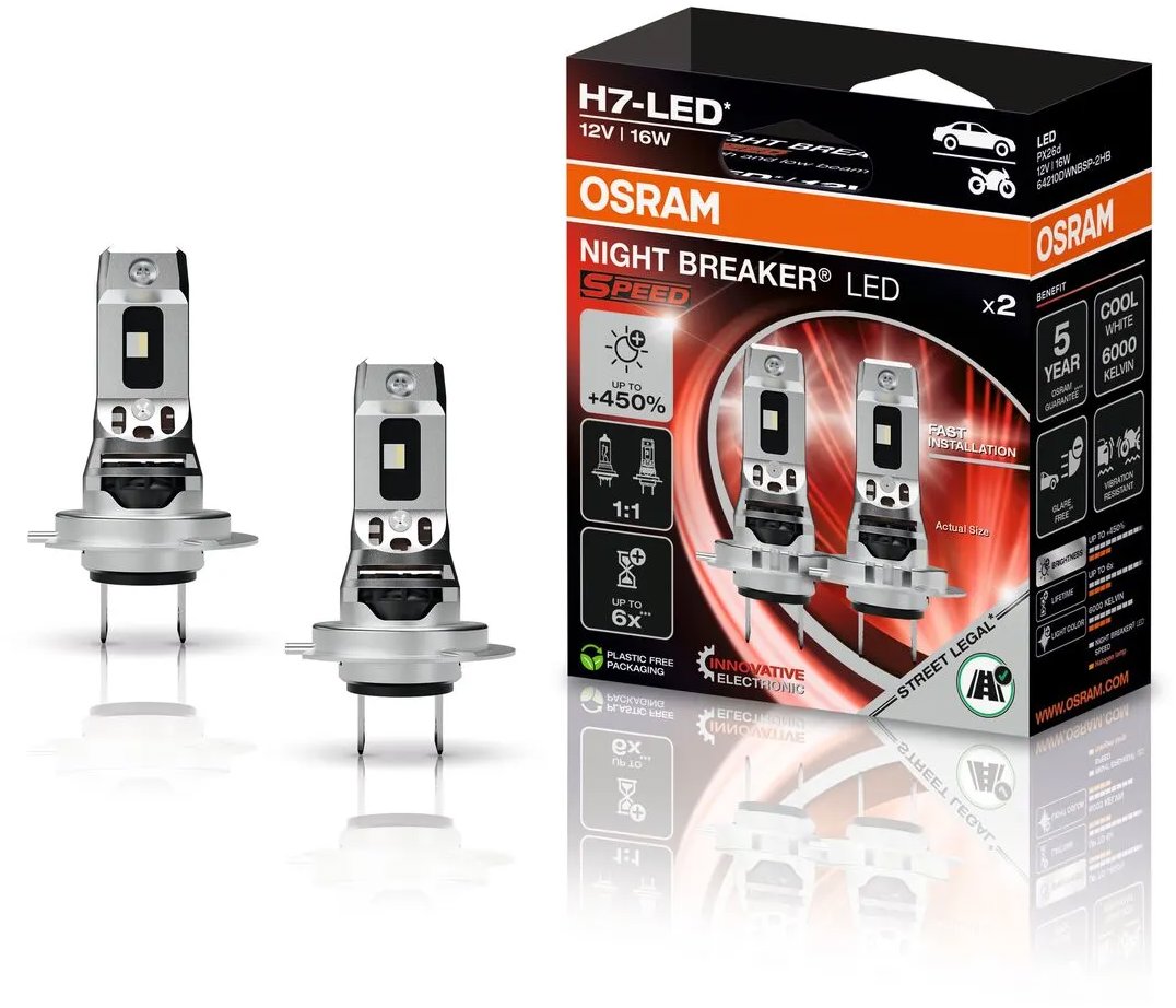 OSRAM NIGHT BREAKER LED SPEED H7 +450%, Design 1:1, 2 kusy