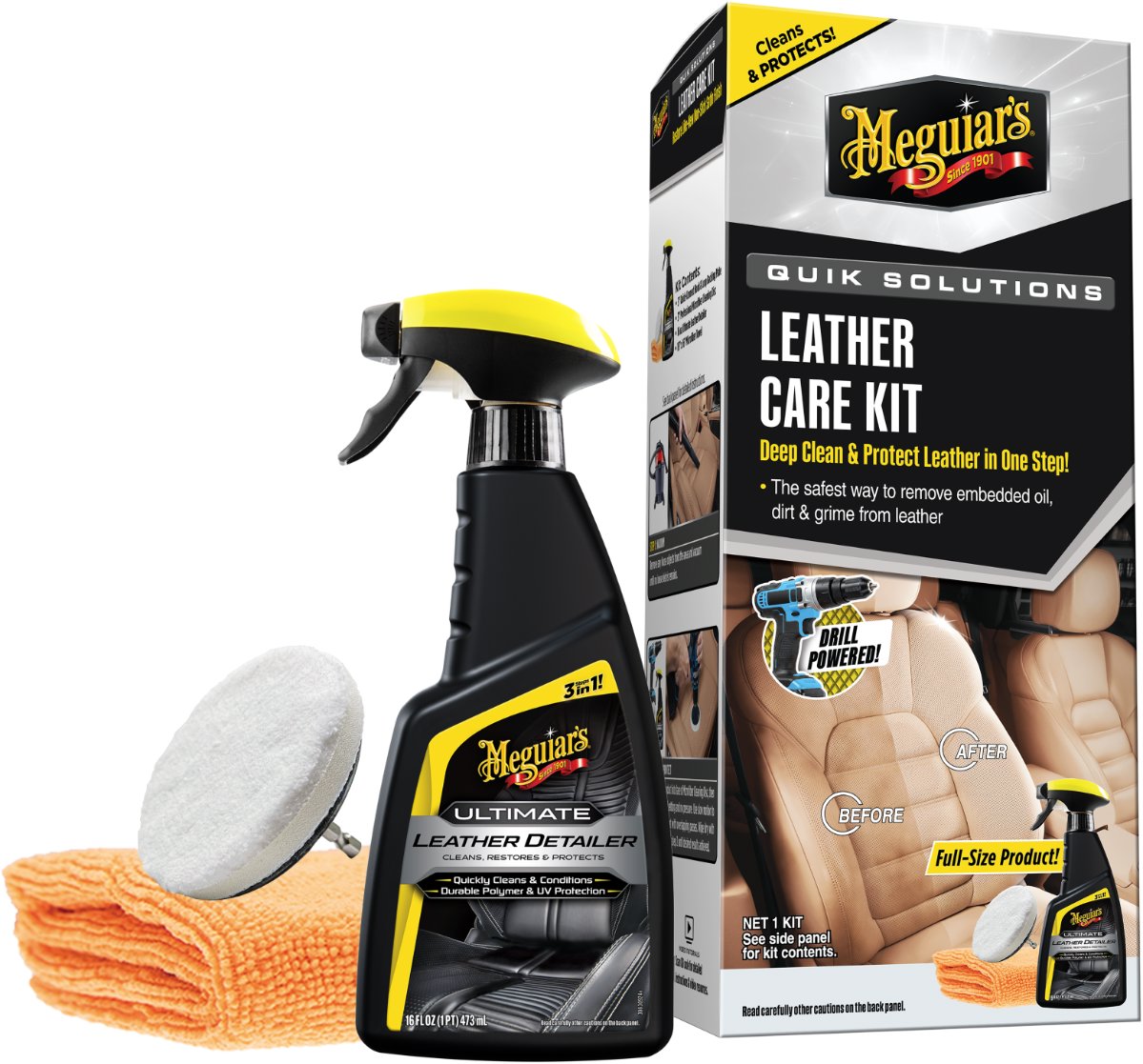 Meguiar's Quik Solutions Leather Care Kit - kožené povrchy