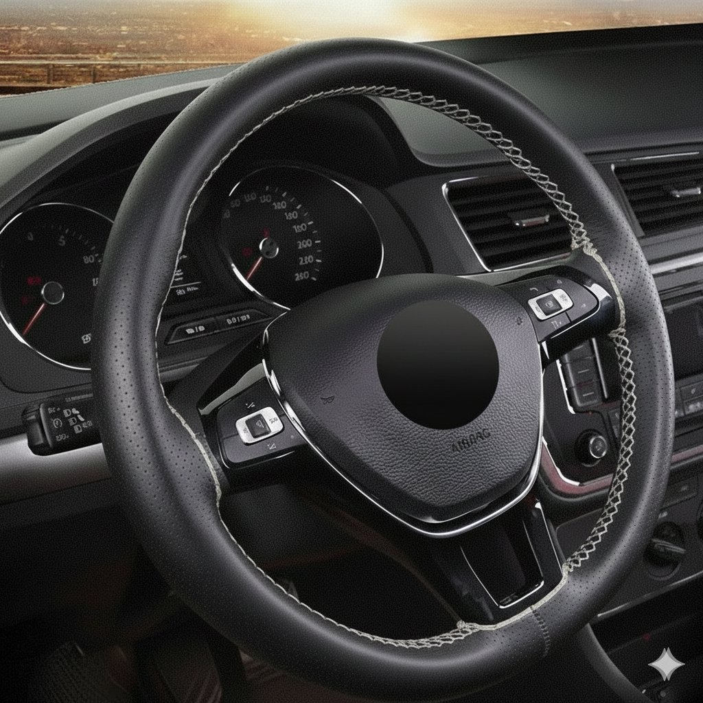 PREXIM Potah na volant perforovaný černý s šedou nití