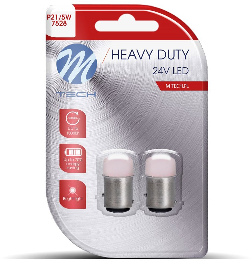 M-Tech HEAVY DUTY BAY15d P21/5W 9LED 12V 5mm červené 2ks