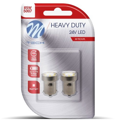M-Tech HEAVY DUTY BA15s R5W 24V 8LED bílé 2ks