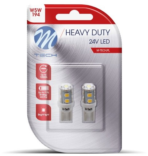 M-Tech HEAVY DUTY W5W W2.1x9.5d 24V 9LED bílé 2ks