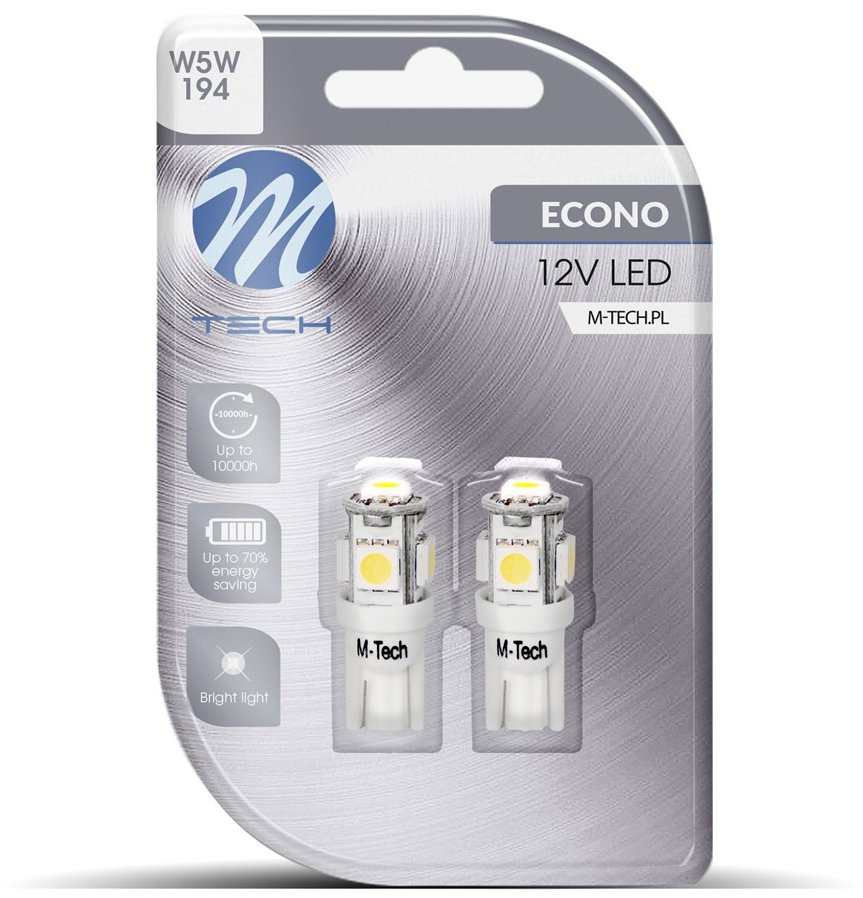 M-Tech W5W W2.1x9.5d 5LED bílé 2ks, LB054W