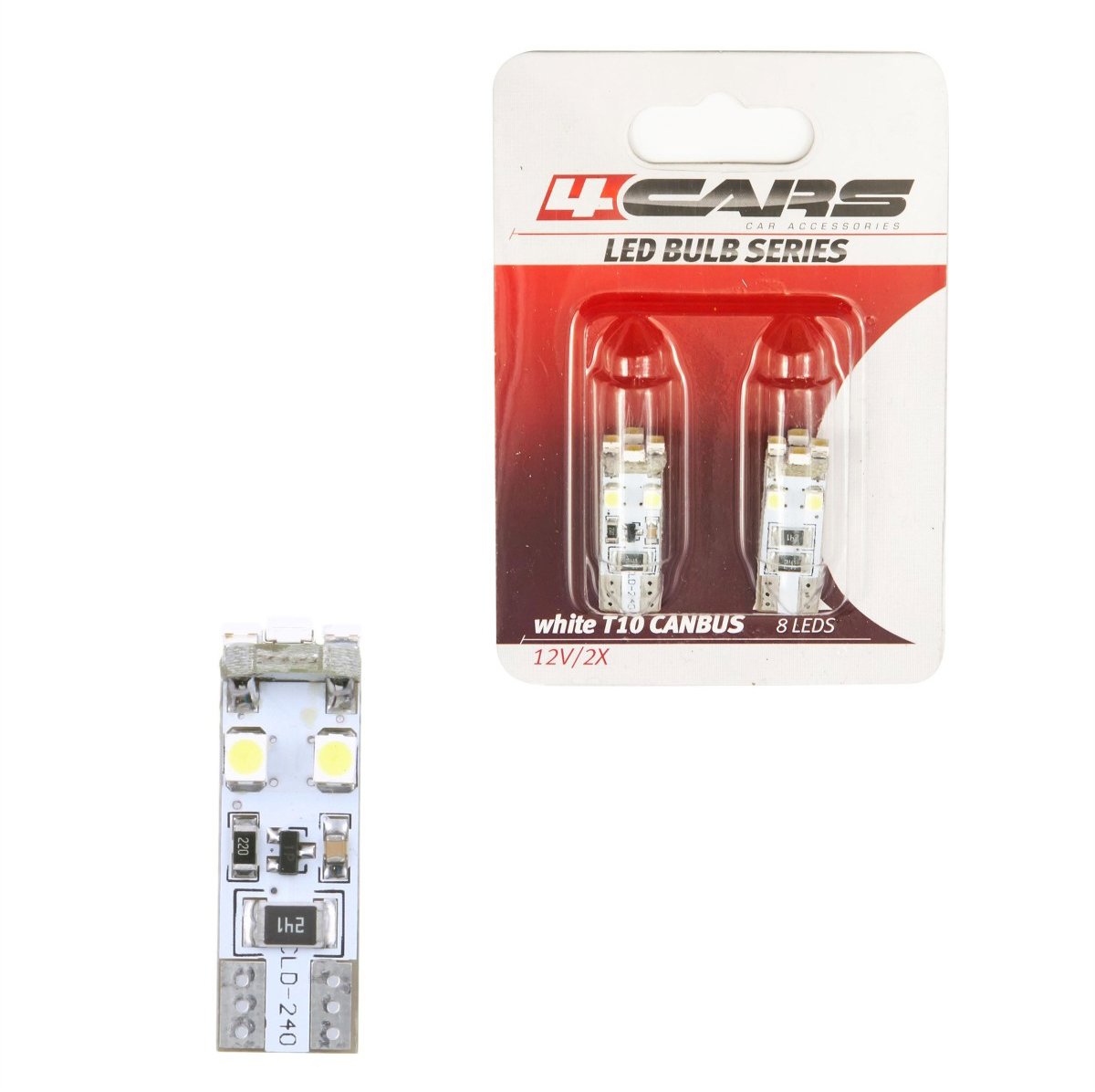 4Cars LED žárovky 8LED 12V CANBUS 3528 SMD T10 white 2ks