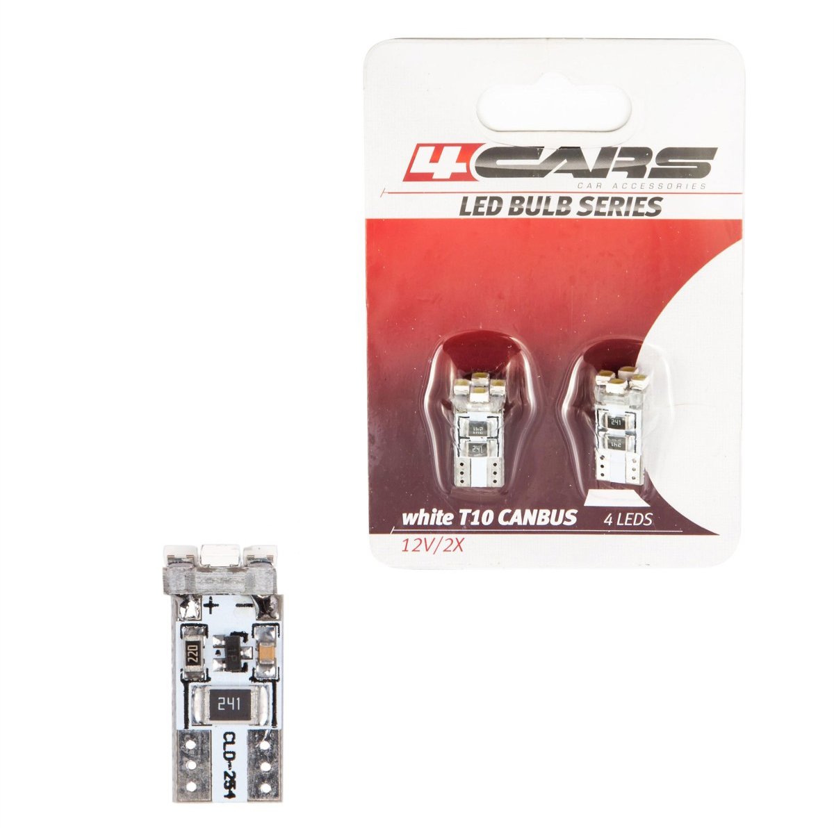 4Cars LED žárovky 4LED 12V CANBUS 3528SMD T10 white 2ks