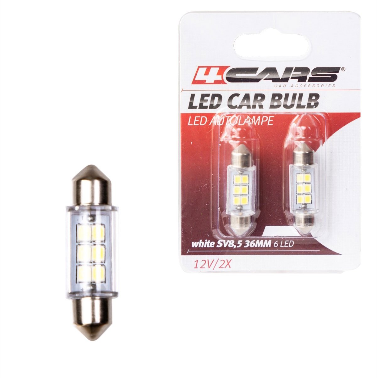 4Cars LED žárovky 6LED 12V SV8,5 36mm 2ks