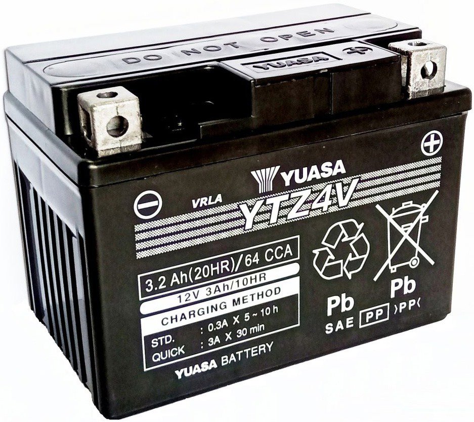 YUASA motobaterie 12 V, YTZ4V, 3,2Ah, 64A, bezúdržbová SUPER MF AGM 113 × 70 × 85, originál