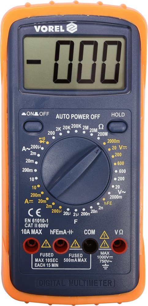 VOREL Multimetr digitální TO-81783 v sadě (1x 9V 6F22)