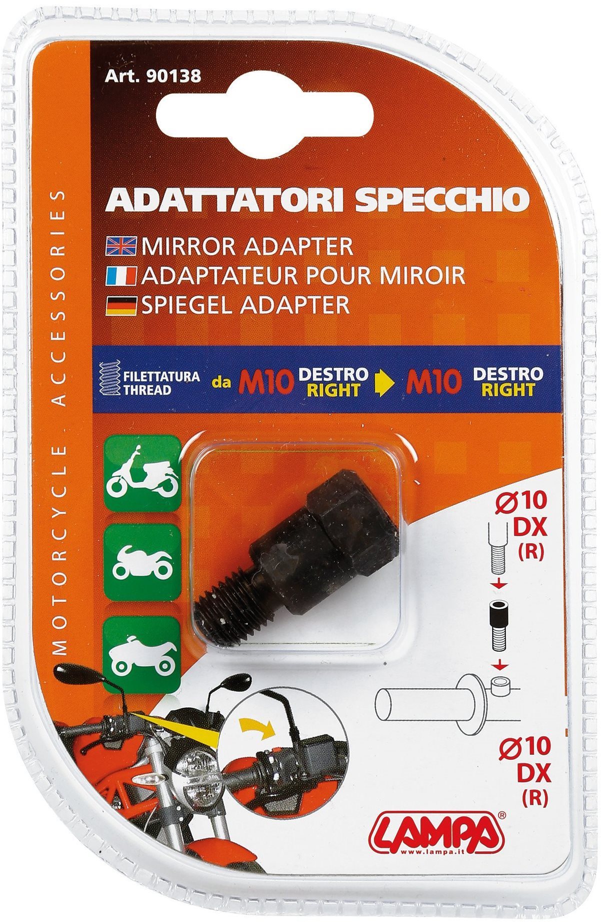 LAMPA Redukce závitu zrcátka M10/1,25 R na M10/1,25 R