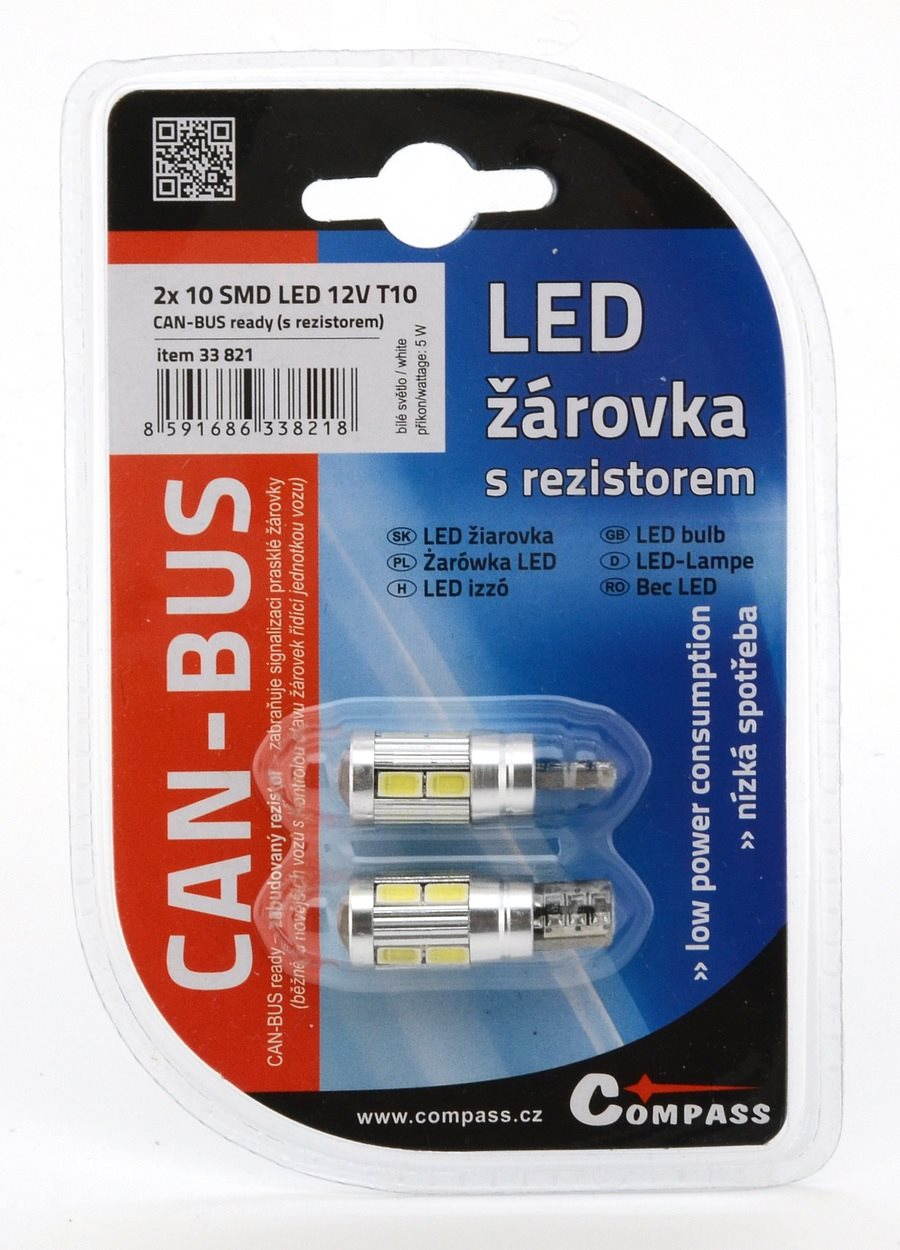 COMPASS 10 SMD LED 3chips 12V T10  2ks