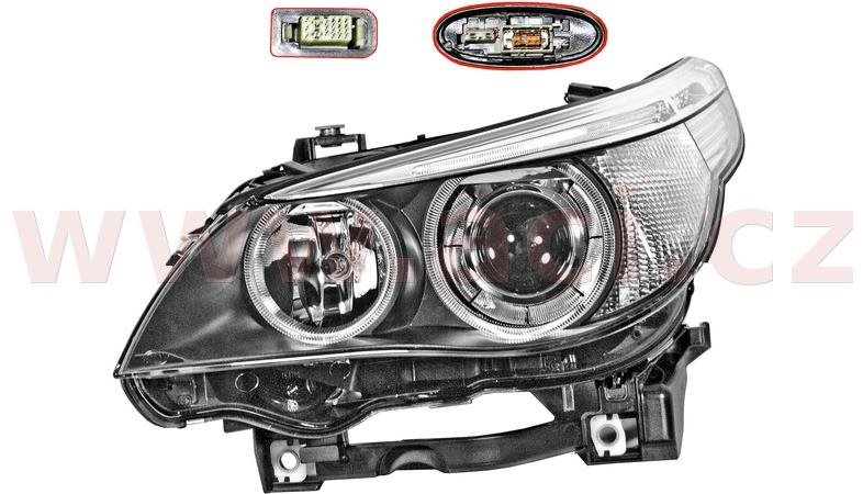 HELLA BMW 5, 03-07 př. světlo BI-XENON D1S+H7 natáčecí HEL L