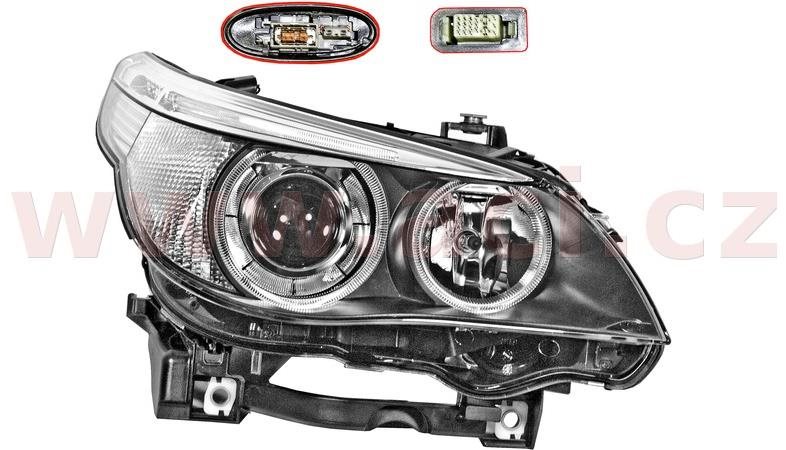 HELLA BMW 5, 03-07 př. světlo BI-XENON D1S+H7 natáčecí HEL P