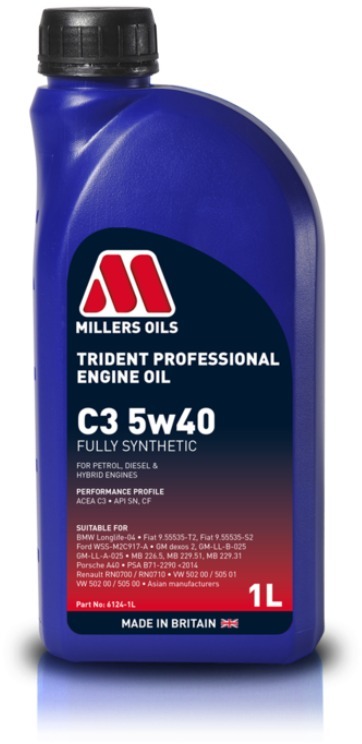 Millers Oils Plně syntetický motorový olej Trident Professional C3 5W-40 1l vhodný pro moderní benzí