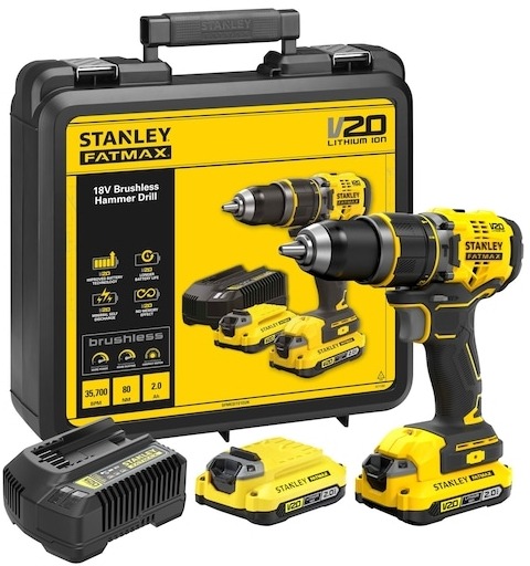 STANLEY FATMAX Vrtačka s příklepem AKU 18V v kufru SFMCD721D2K-QW (2x2 Ah)