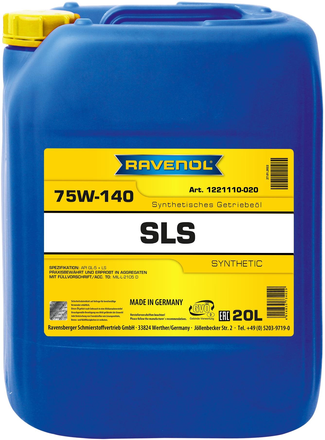 RAVENOL Getriebeoel SLS SAE 75W-140 GL 5 LS; 20 L
