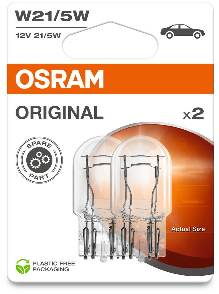 Osram Originál W21/5W, 12V, 21/5W, W3x16q, 2 kusy v balení