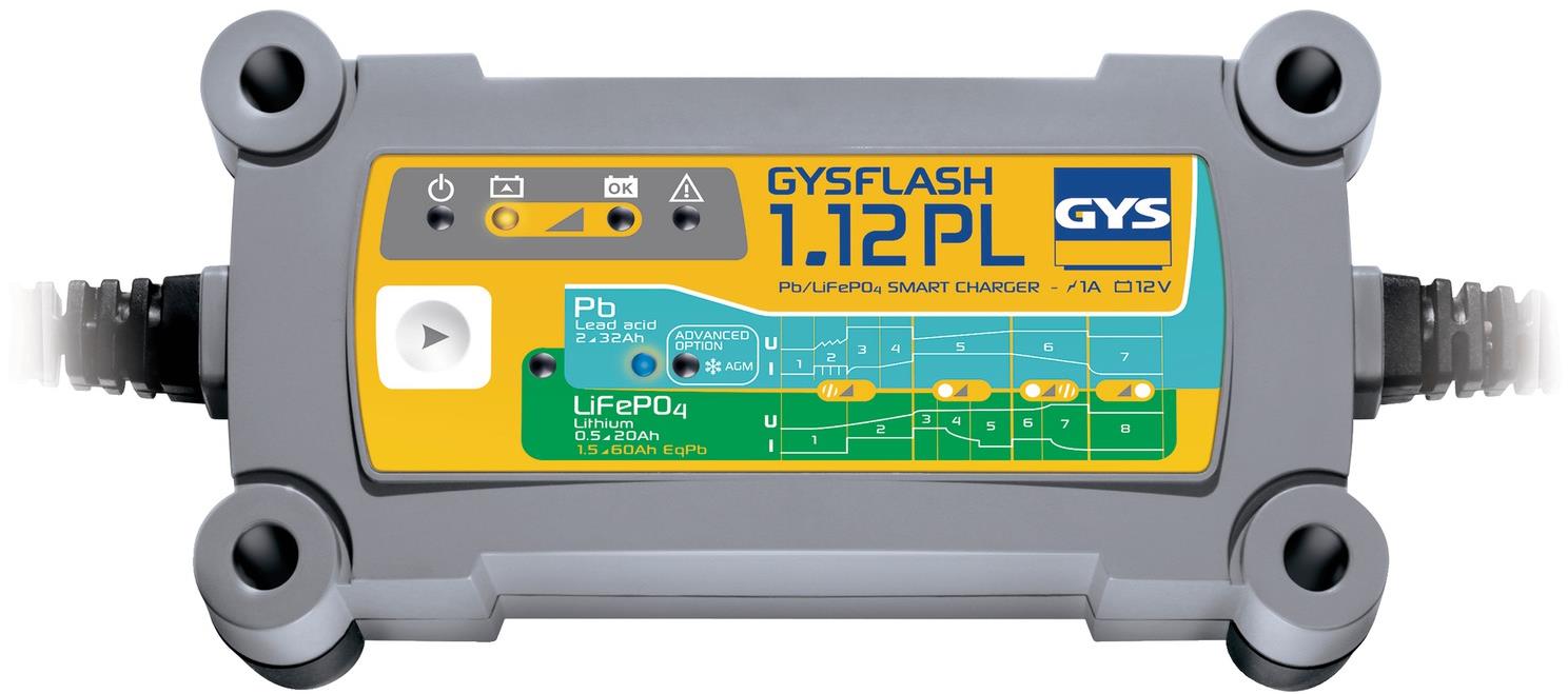 GYS Gysflash 1.12 PL, olověné a lithiové akumulátory 12 V, 2-32 Ah, Lithiové 0.5-20 Ah, 1 A