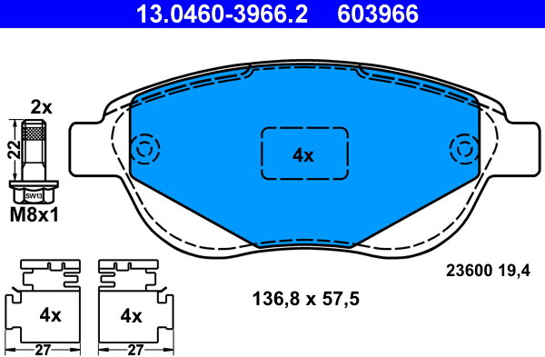 ATE 603966 Sada brzdových destiček 13.0460-3966.2
