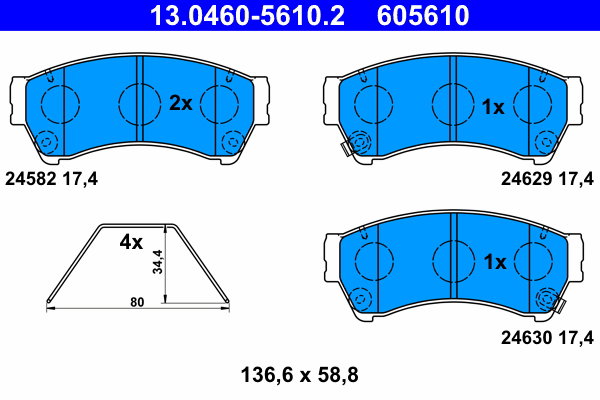 ATE 605610 Sada brzdových destiček 13.0460-5610.2