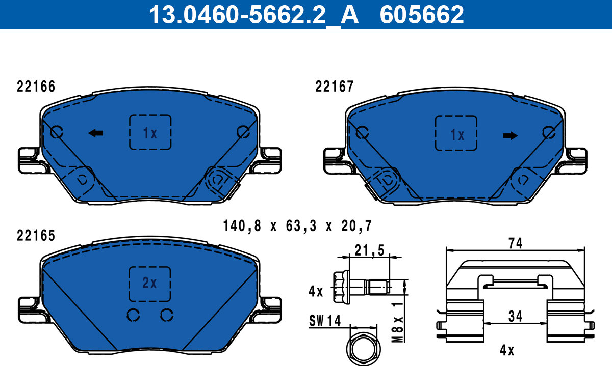 ATE 605662 Sada brzdových destiček 13.0460-5662.2