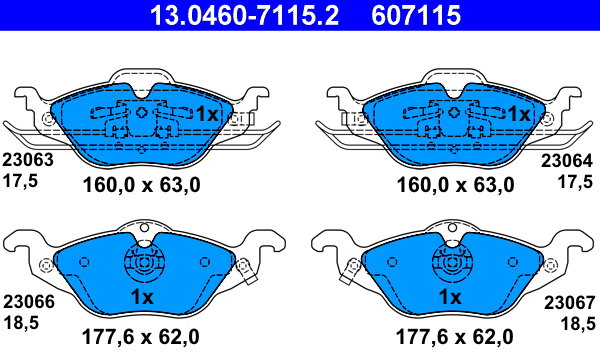 ATE 607115 Sada brzdových destiček 13.0460-7115.2