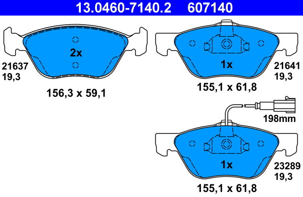 ATE 607140 Sada brzdových destiček 13.0460-7140.2