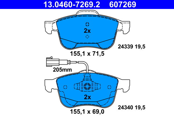 ATE 607269 Sada brzdových destiček 13.0460-7269.2