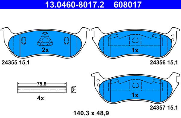 ATE 608017 Sada brzdových destiček 13.0460-8017.2