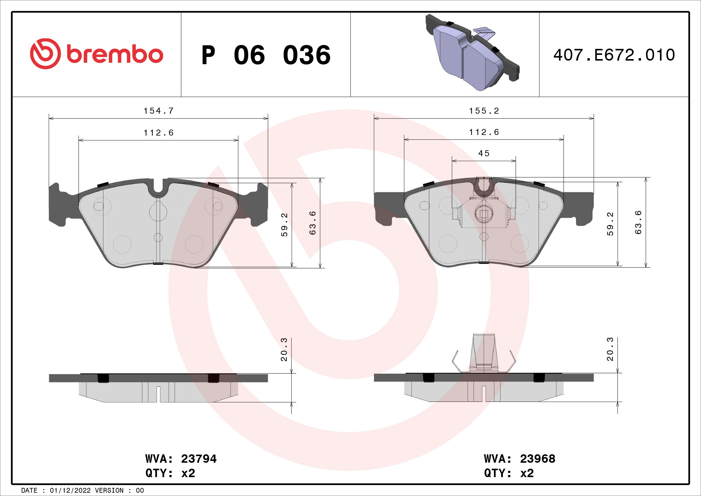 BREMBO Sada brzdových destiček P 06 036