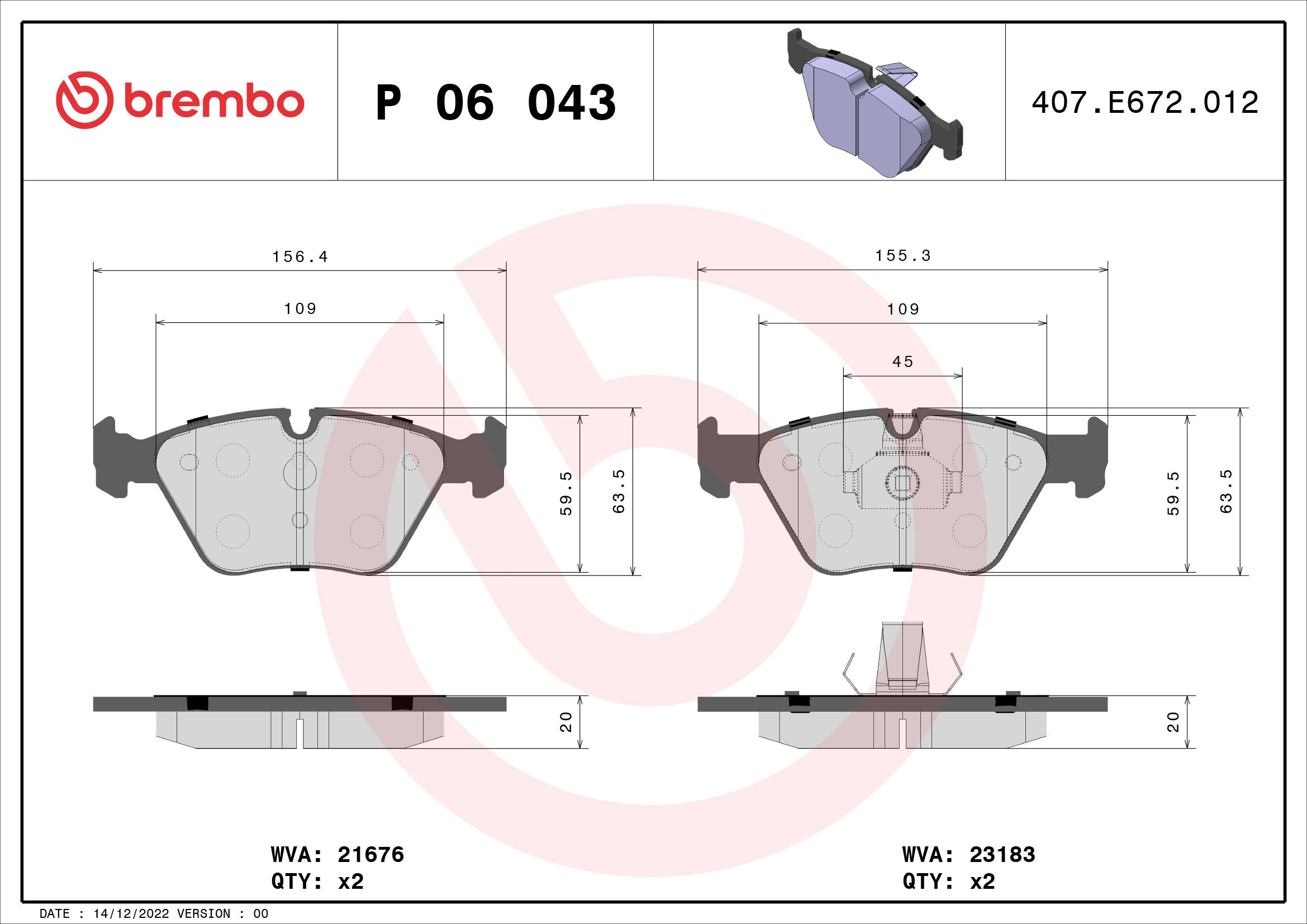 BREMBO Sada brzdových destiček P 06 043X