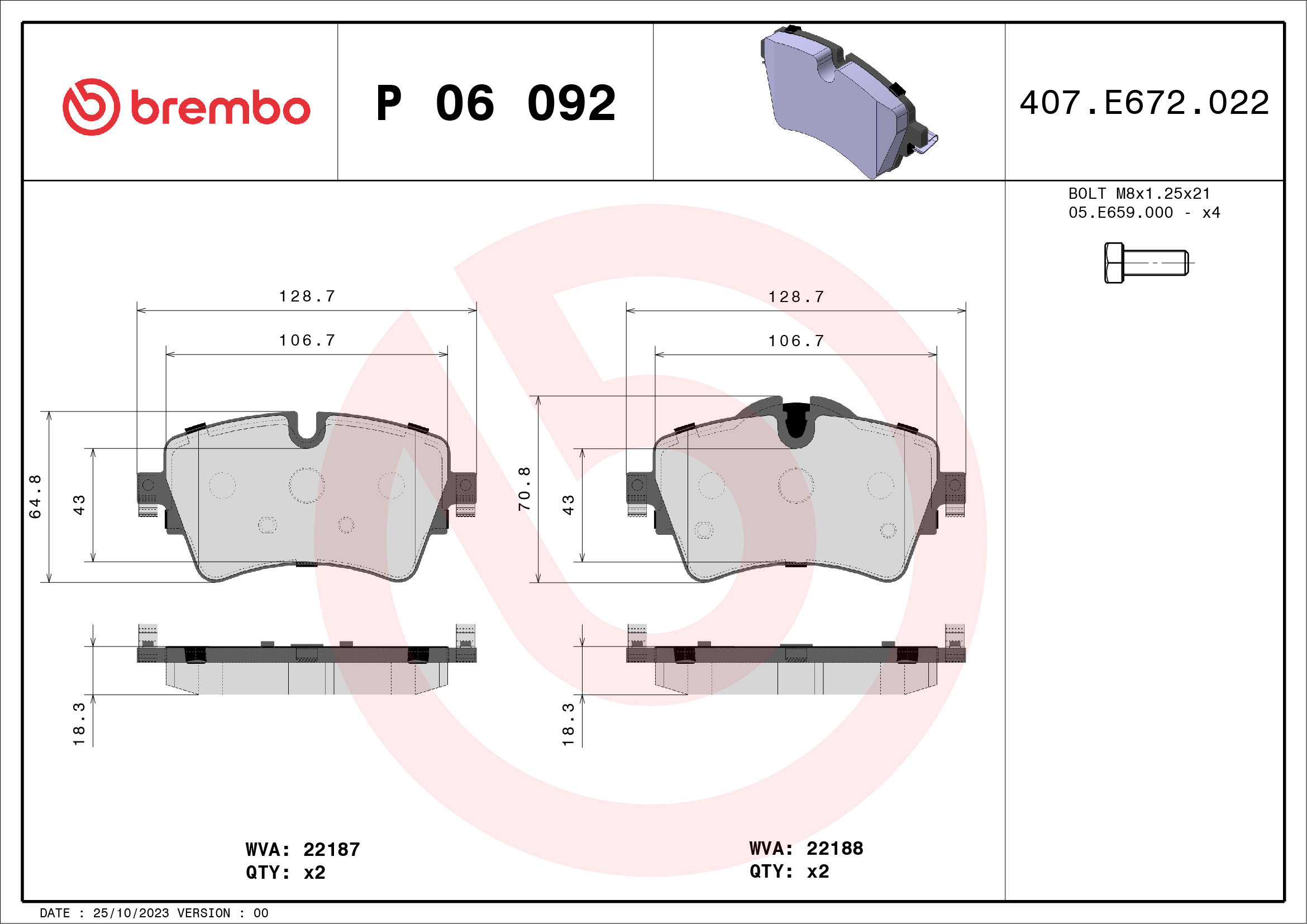 BREMBO Sada brzdových destiček P 06 092