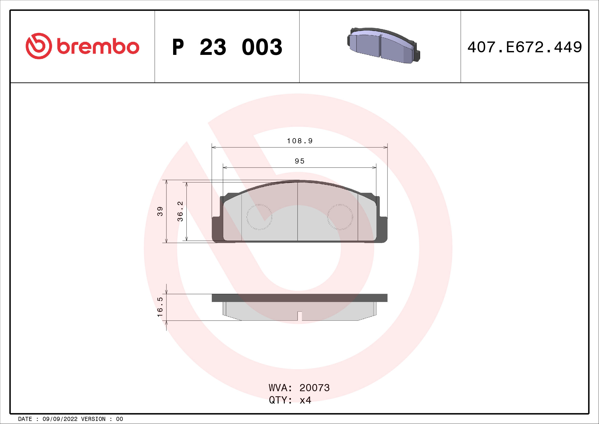 BREMBO Sada brzdových destiček P 23 003