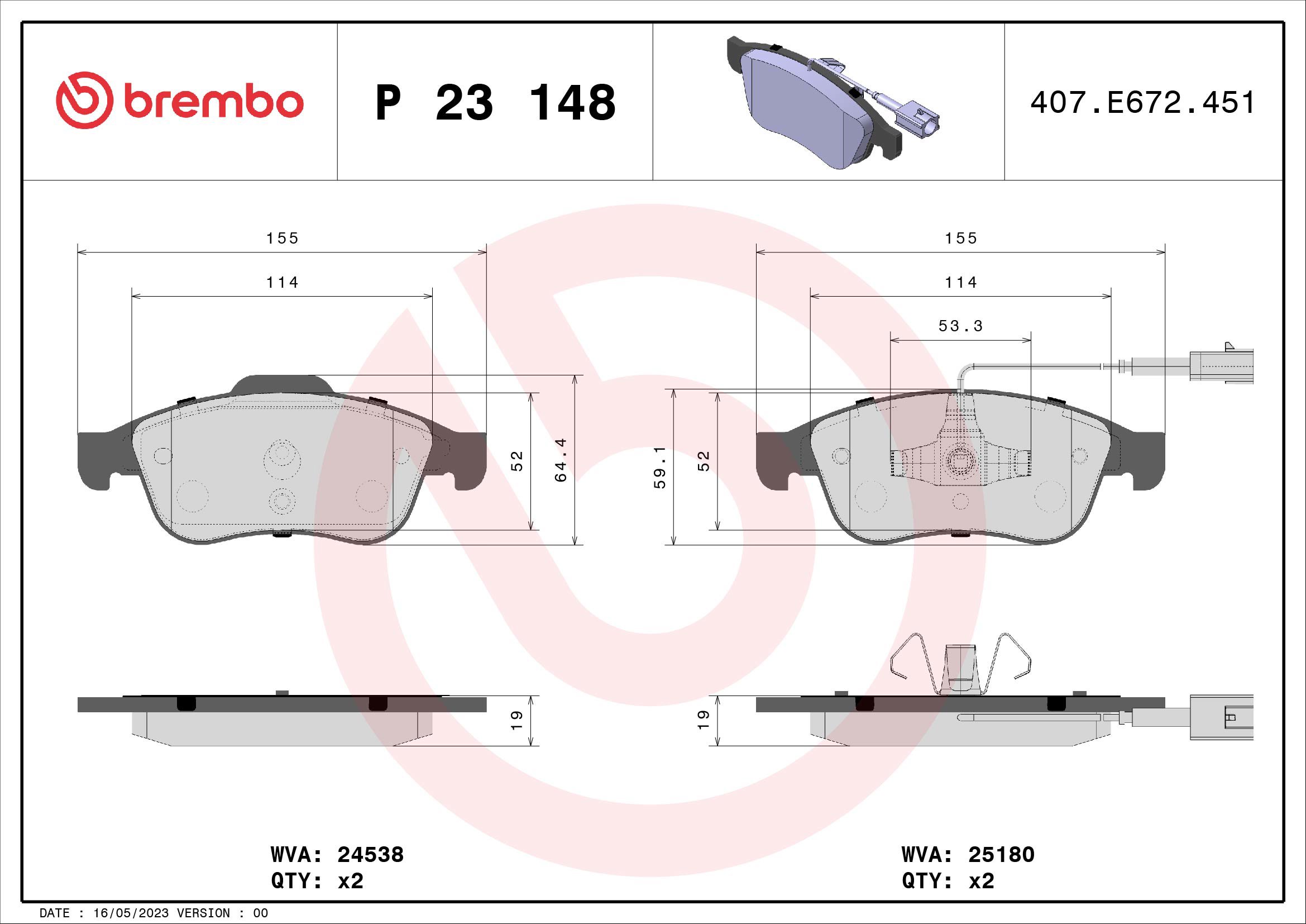BREMBO Sada brzdových destiček P 23 148