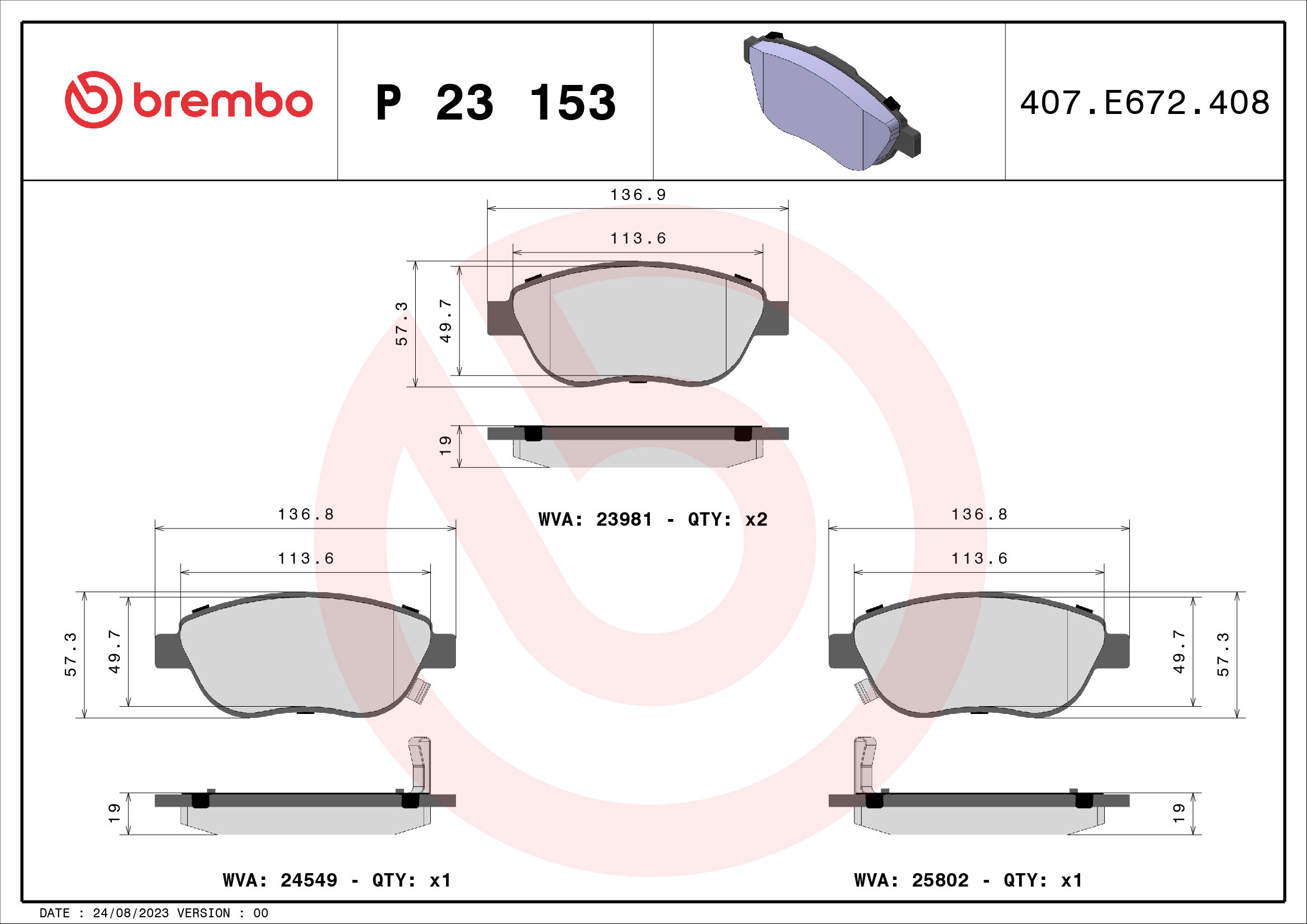 BREMBO Sada brzdových destiček P 23 153